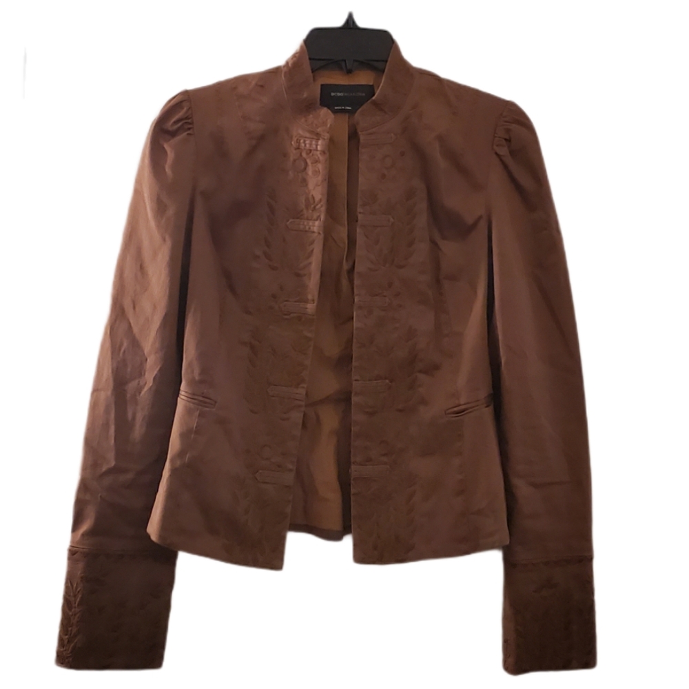 BCBG MaxAzria Brown Foral Embroidered Blazer S